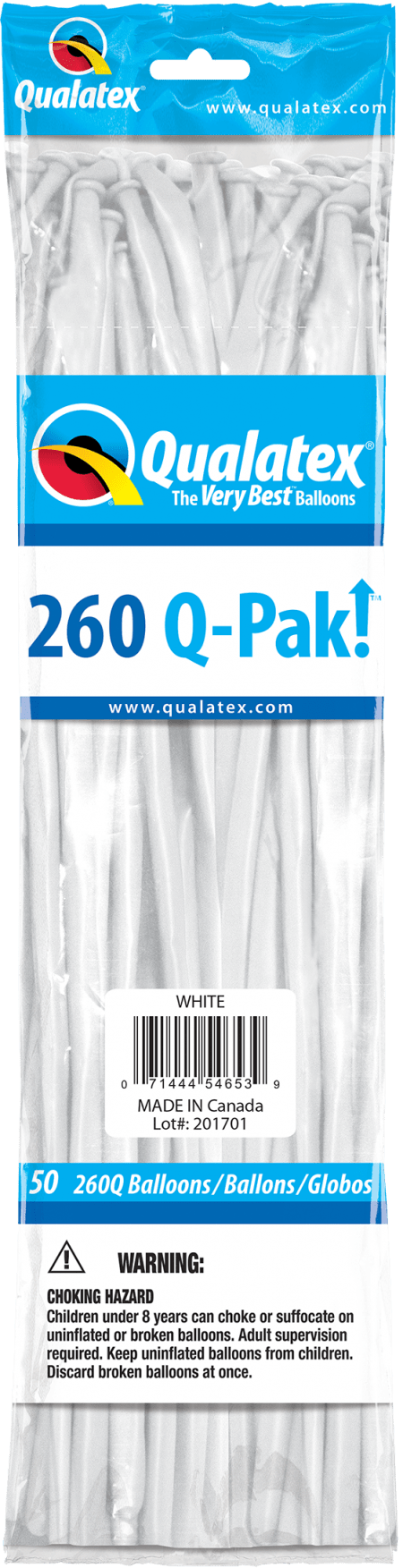 Quake 260Q White Qualatex Modelling Balloons