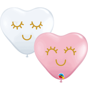 Eyelashes 6" heart balloons Qualatex pink and White