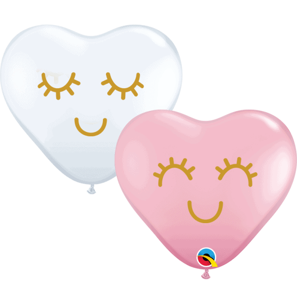 Eyelashes 6" heart balloons Qualatex pink and White