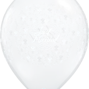 5" Just Married-a-round White Ink Diamond Clear